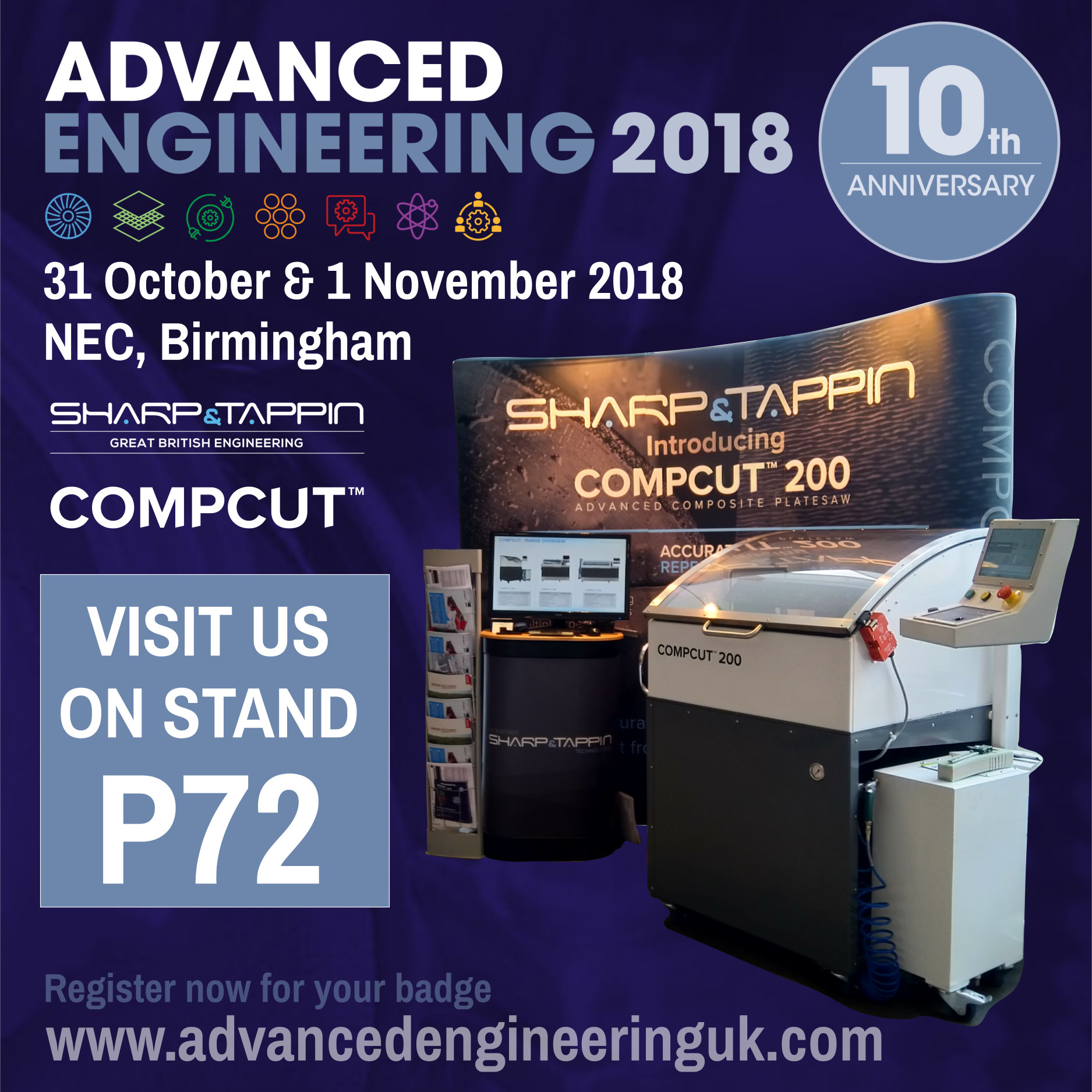 Sharp & Tappin Technology Ltd Exhibiting Range of Compcut Saws at Advanced Engineering 2018